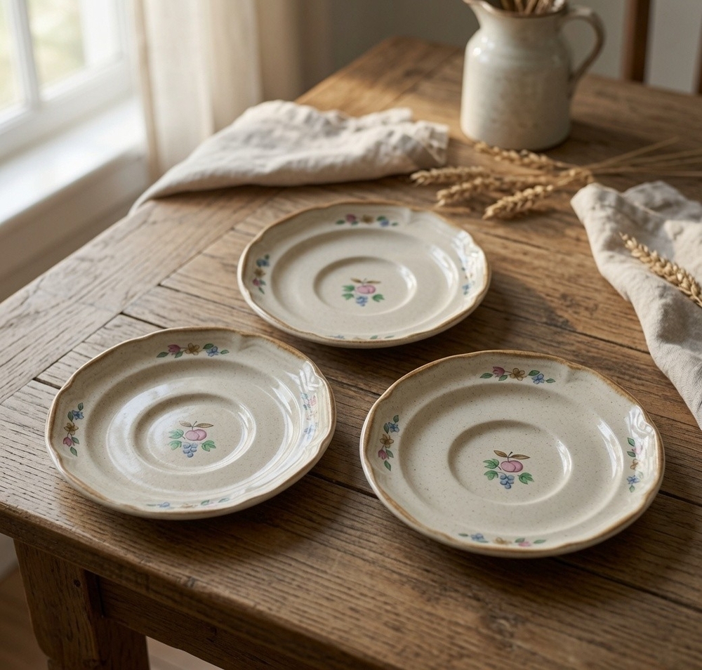International Stoneware Japan Farmhouse Fruit Floral Saucer Plates Set of 3 6.25
